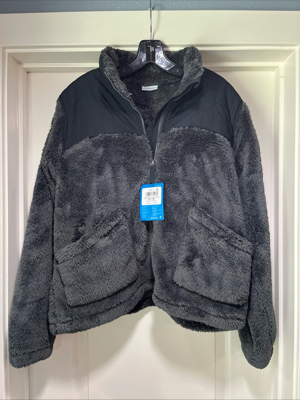 Womens XL Columbia Mountain Beast Nylon Overlay Fluffy Soft Fleece Jacket Coat